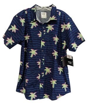 Reverse Threads Men's Navy Palm Tree Button Up Short Sleeve Hawaiian Shirt XL‎